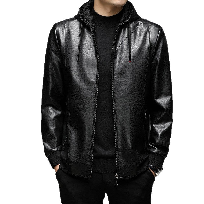 Herren Kapuzen-Lederimitat-Blouson mit Reißverschluss und elastischen Bündchen Echo Archiv