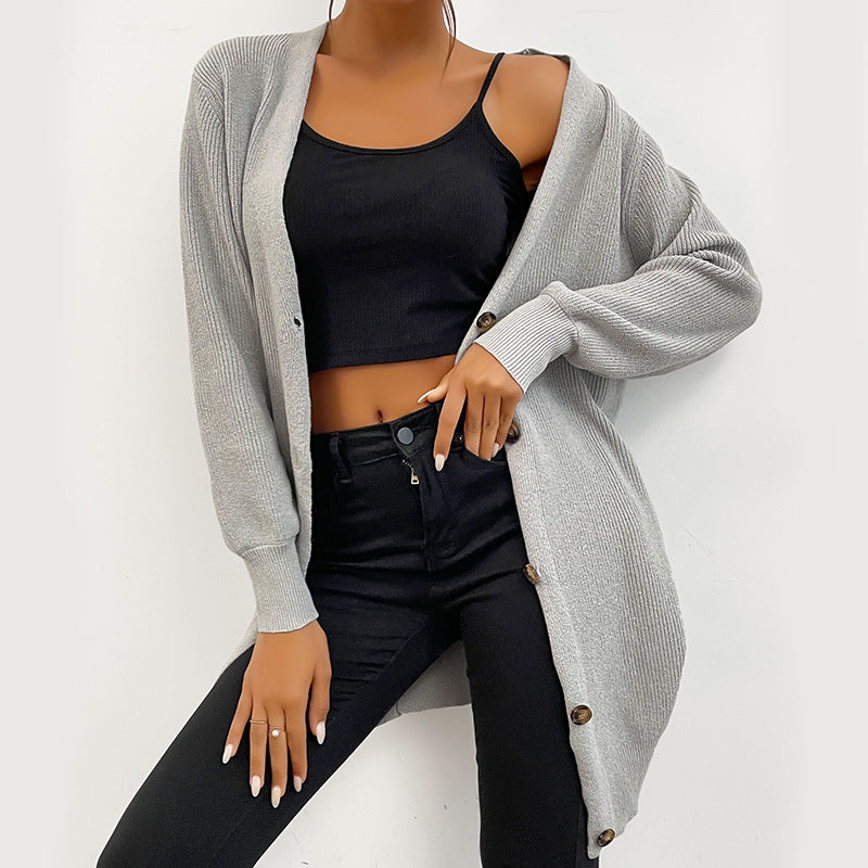 Damen Oversize Longcardigan aus weichem Feinstrick mit tiefem V‑Ausschnitt und Knopfleiste Echoarchiv