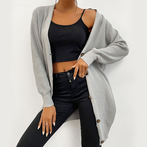 Damen Oversize Longcardigan aus weichem Feinstrick mit tiefem V‑Ausschnitt und Knopfleiste Echoarchiv