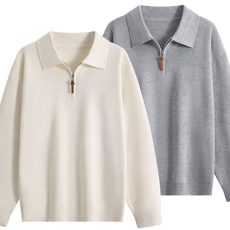 Damen Oversize Rippstrick-Pullover mit Polokragen & Kurz‑Zip Echoarchiv