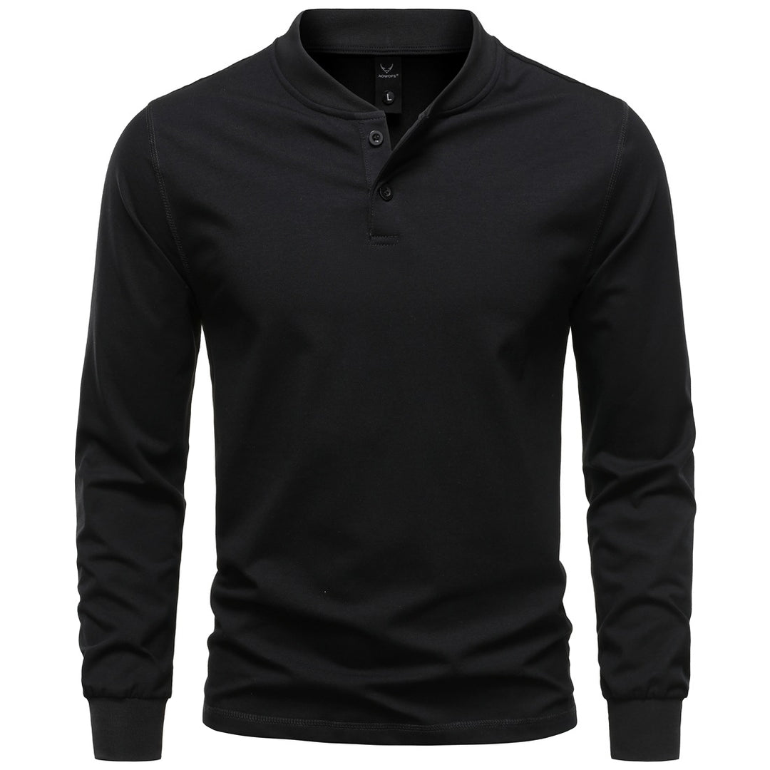 Herren Langarm-Henleyshirt mit Stehkragen und zweifacher Knopfleiste, Slim Fit, Baumwoll-Mix Echo Archiv