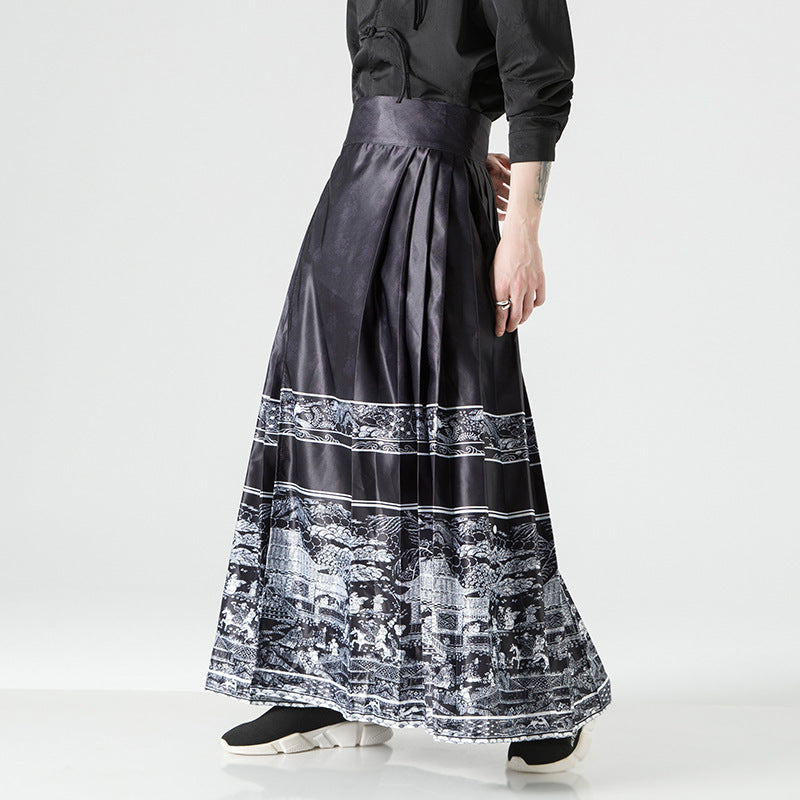 Damen nan Maxi-Rock mit breitem Taillenbund ornamentaler Bordüre und plissierten Falten Echo Archiv