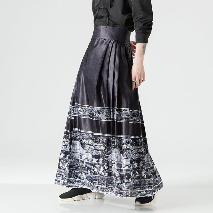 Damen nan Maxi-Rock mit breitem Taillenbund ornamentaler Bordüre und plissierten Falten Echo Archiv