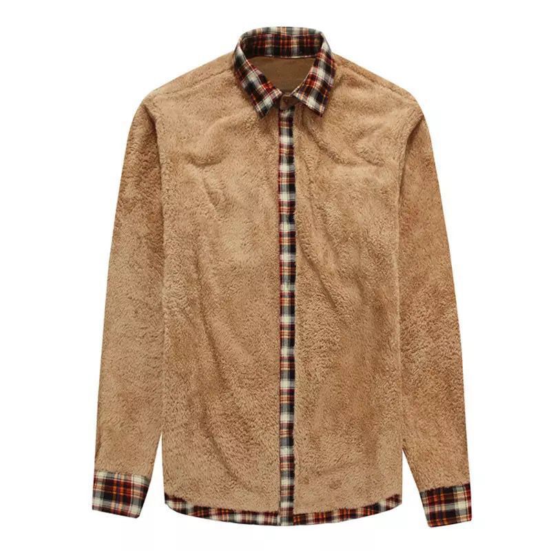 Herren Kariertes Flanell‑Hemdjacke mit Teddyfutter und Velours‑Schulterbesatz Echoarchiv