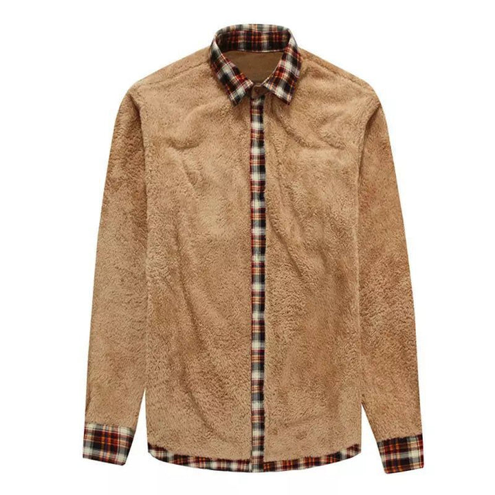 Herren Kariertes Flanell‑Hemdjacke mit Teddyfutter und Velours‑Schulterbesatz Echoarchiv