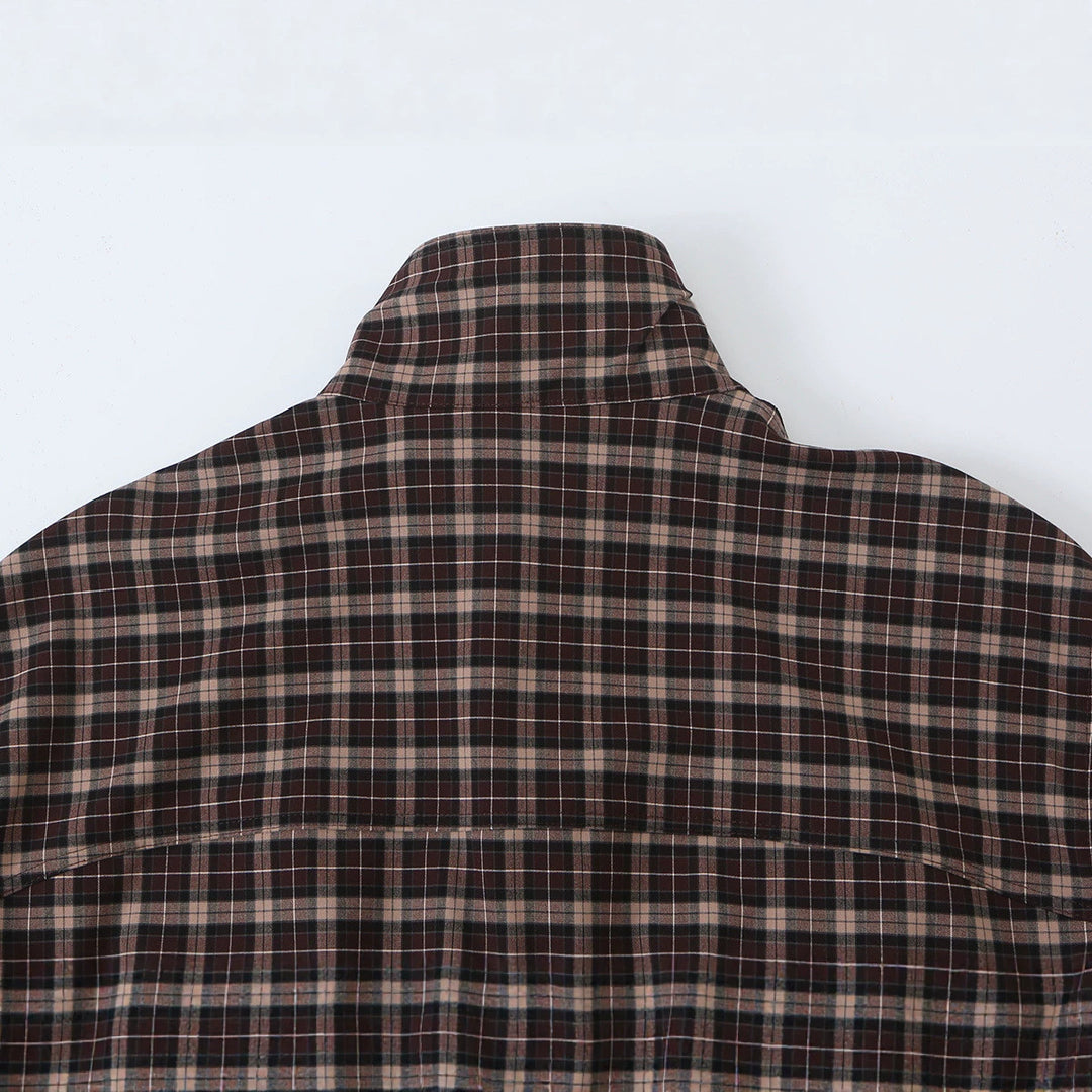 Damen Karierter Cropped-Blouson mit Stehkragen, Tunnelzugsaum und Eingrifftaschen Echoarchiv