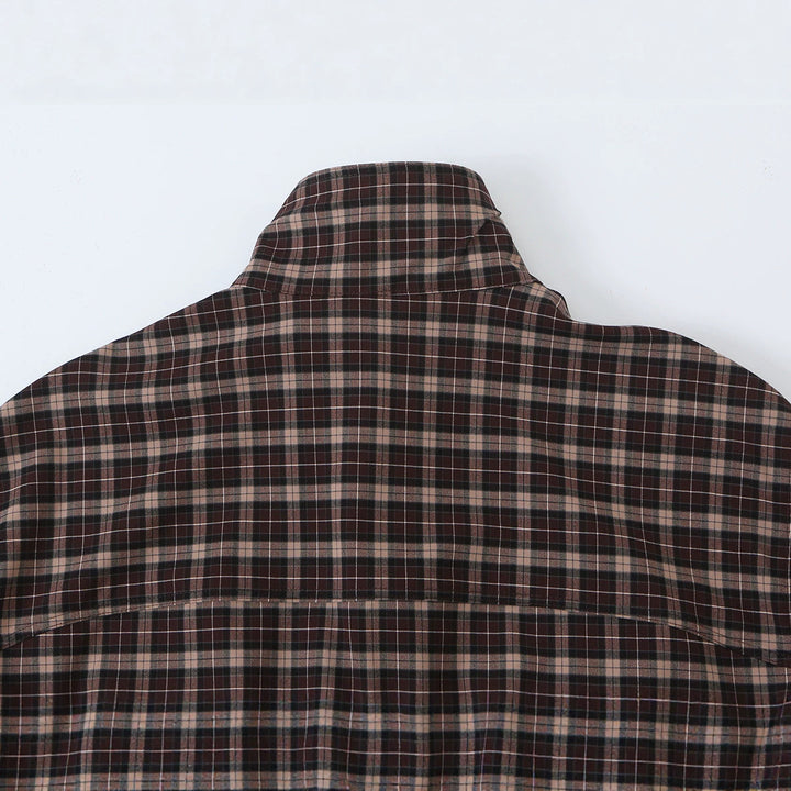 Damen Karierter Cropped-Blouson mit Stehkragen, Tunnelzugsaum und Eingrifftaschen Echoarchiv