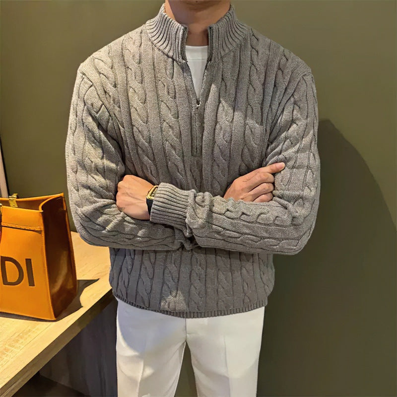 Herren Zopfstrick-Halbzip-Pullover mit Stehkragen Echoarchiv