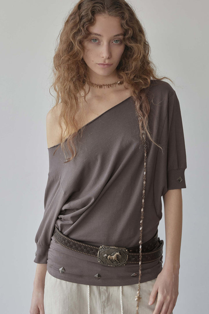 Damen Oversized T-Shirt mit Kristallverzierung und V-Ausschnitt Echo Archiv