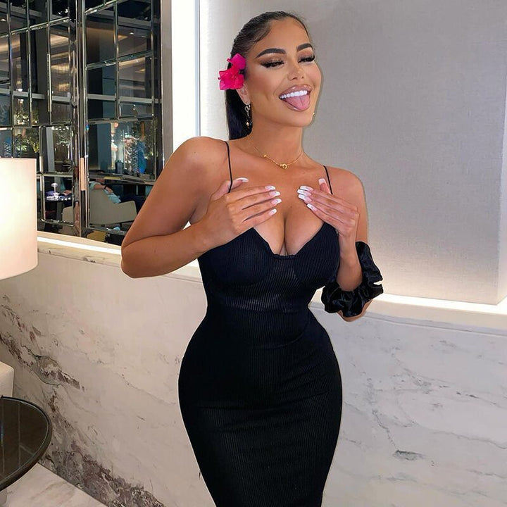 Damen Figurbetontes Midi-Kleid mit Trägern und Körbchen Echo Archiv