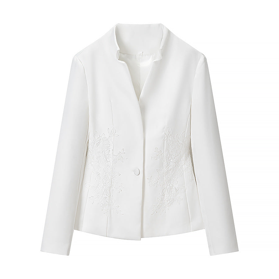 Damen Taillierter Einreihiger Blazer mit Stehkragen und tiefem V‑Ausschnitt Echo Archiv