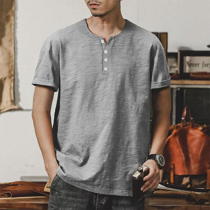 Herren Casual Henley-T-Shirt aus hochwertiger Baumwolle mit Knopfleiste Echoarchiv