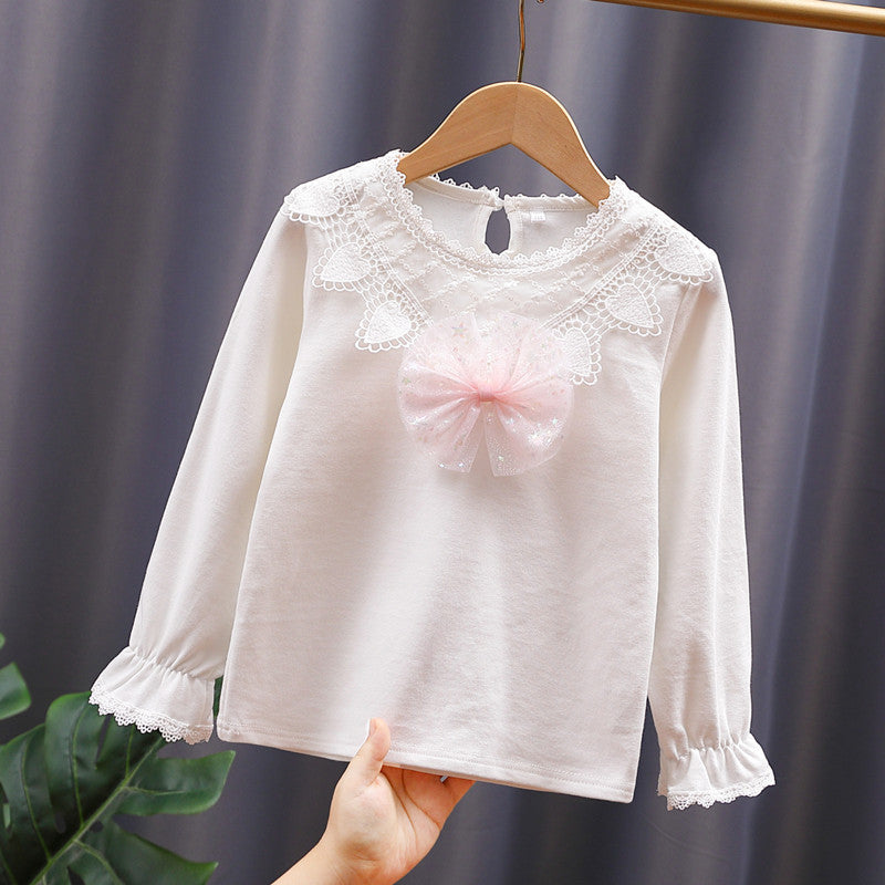 Mädchen Langarmshirt mit niedlicher Spitzenverzierung und Schleifendekor Echo Archiv