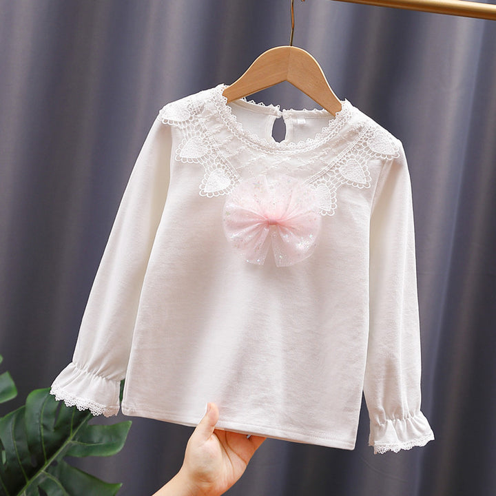 Mädchen Langarmshirt mit niedlicher Spitzenverzierung und Schleifendekor Echo Archiv