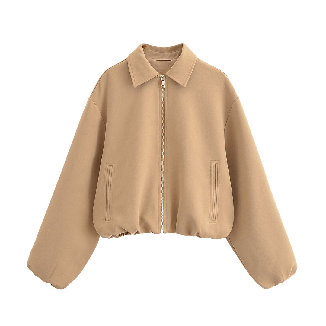 Damen Cropped Bomberjacke mit Ballonärmeln, Stehkragen und elastischem Saum Echo Archiv