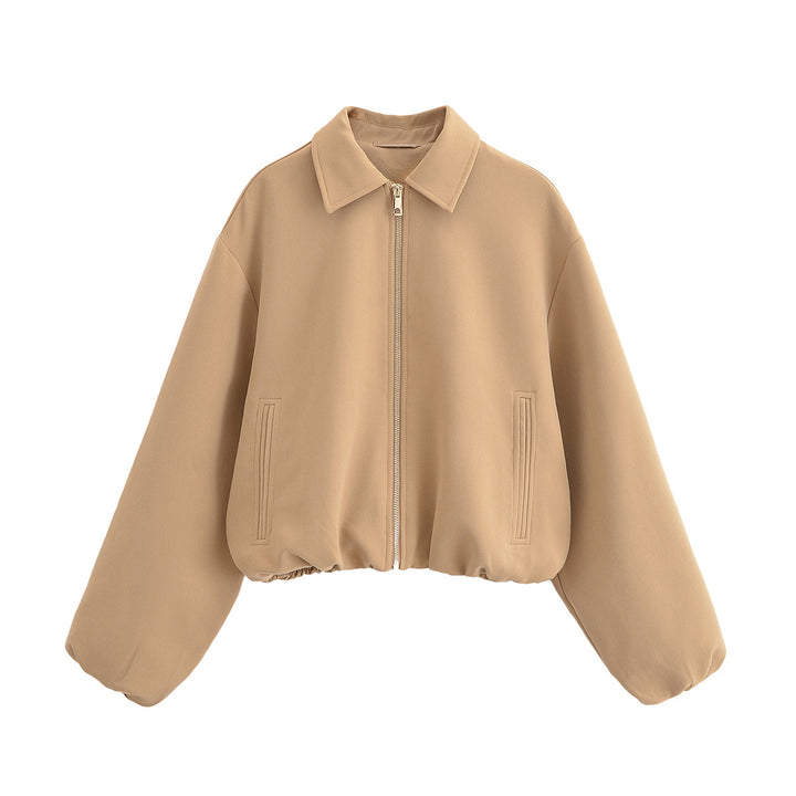 Damen Cropped Bomberjacke mit Ballonärmeln, Stehkragen und elastischem Saum Echo Archiv