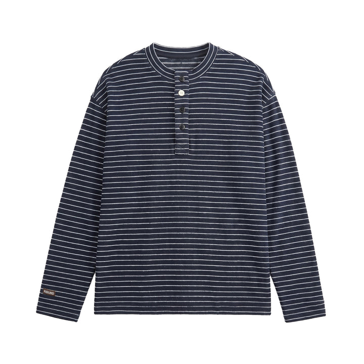 Herren Feinstrick-Henleyshirt mit kurzem Knopfleiste und horizontalem Streifenmuster Echoarchiv