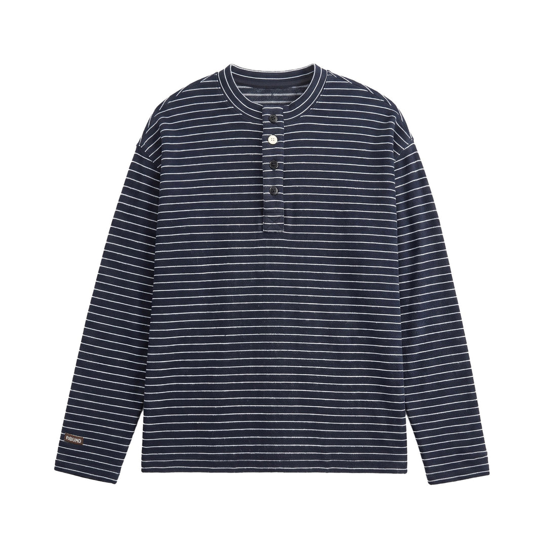 Herren Langärmeliges Henley-Shirt aus Feinstrick mit Streifenstruktur Echoarchiv