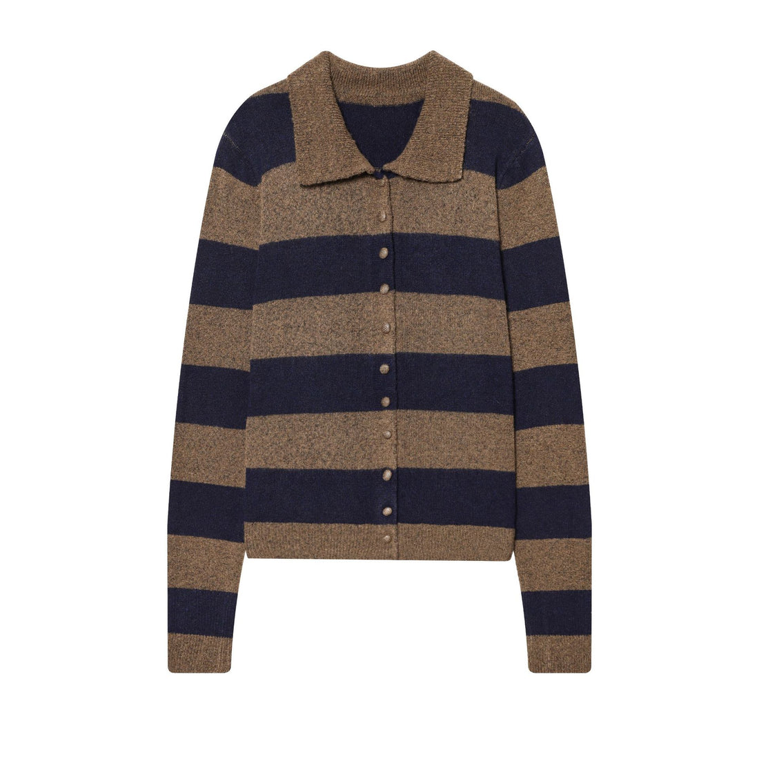 Damen gestreifte Strickjacke mit Hemdkragen, Knopfleiste und kastiger Passform – Veloura