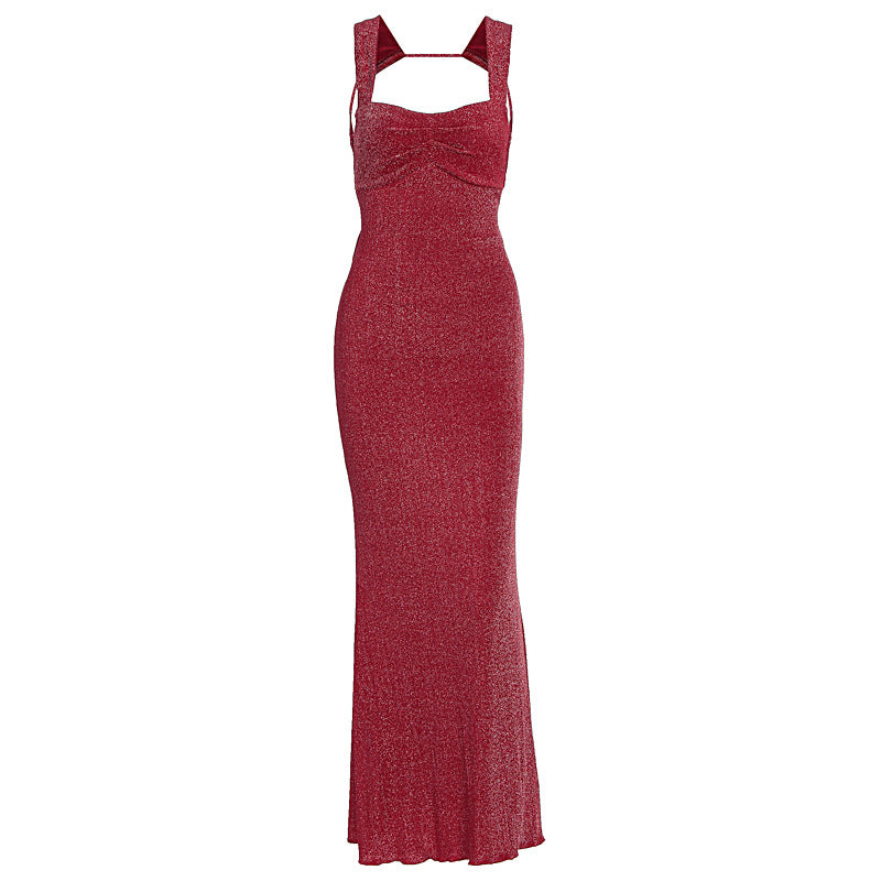 Damen Glitzerndes Maxikleid mit Carmen-Ausschnitt und figurformendem Schnitt Echo Archiv