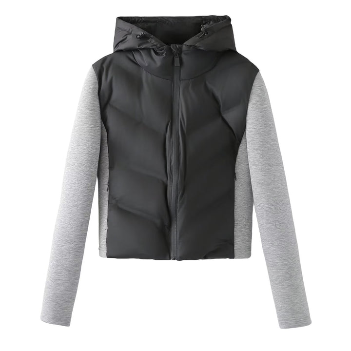 Damen Kapuzen-Hybridjacke mit gesteppter Front und Sweat-Ärmeln Echoarchiv
