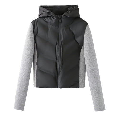 Damen Kapuzen-Hybridjacke mit gesteppter Front und Sweat-Ärmeln Echoarchiv
