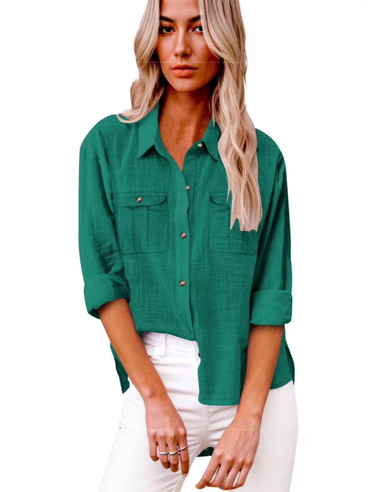 Damen Leichte Oversize-Hemdbluse aus Baumwollmischung mit Brusttaschen – Élovi