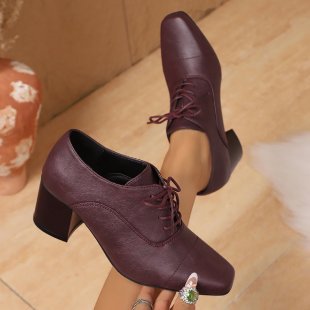 Damen Elegante Schnürpumps mit quadratischer Spitze und mittelhohem Blockabsatz Echoarchiv