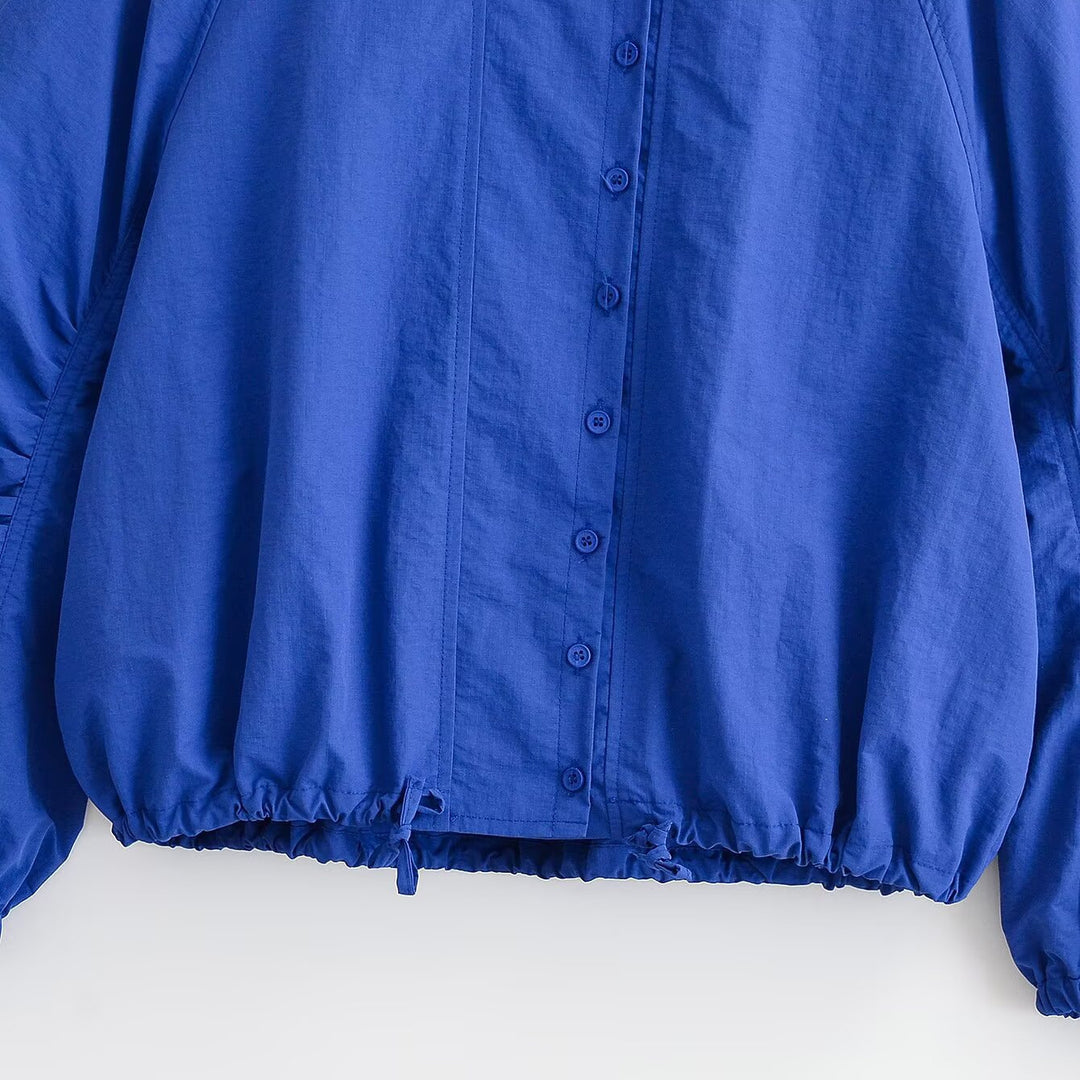 Damen Cropped Blousonjacke mit Stehkragen, voluminösen Ballonärmeln und Tunnelzugsaum Echo Archiv