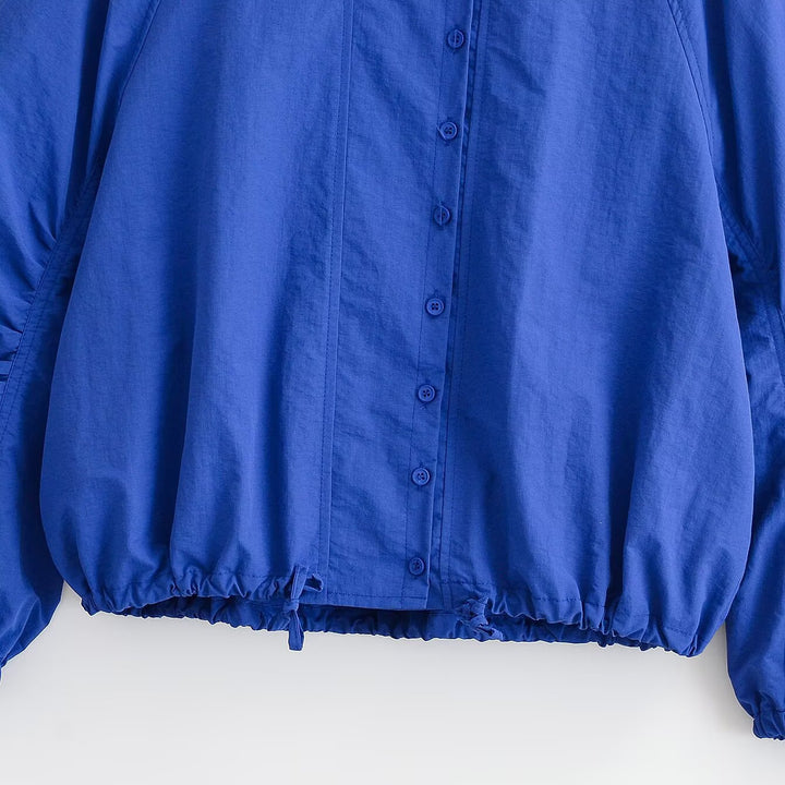 Damen Cropped Blousonjacke mit Stehkragen, voluminösen Ballonärmeln und Tunnelzugsaum Echo Archiv