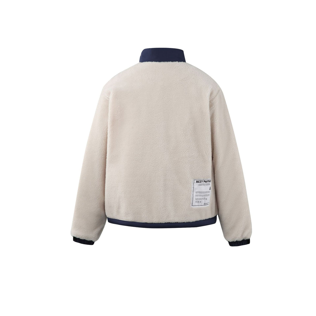 Herren Teddy-Fleecejacke mit Stehkragen, durchgehendem Reißverschluss und Kontrastbesatz Echoarchiv