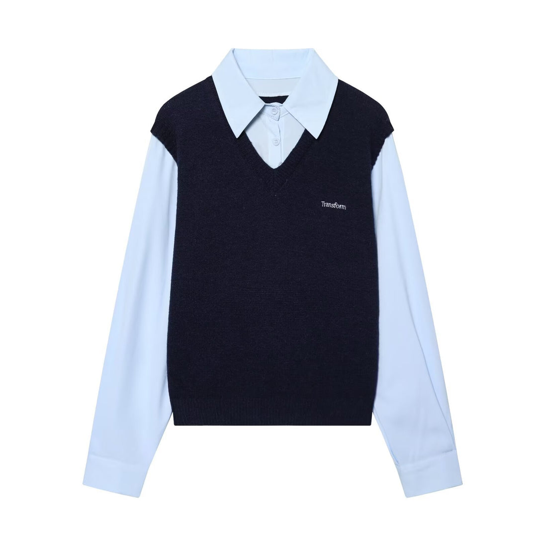 Damen Lagenlook-Hemd mit V-Ausschnitt Strickweste Echo Archiv