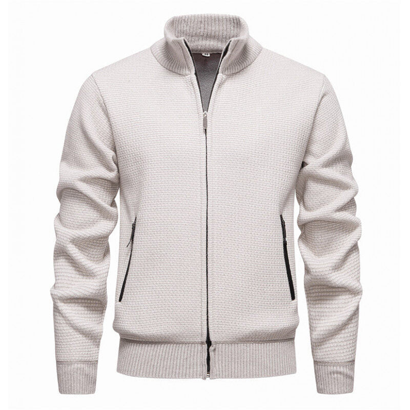 Herren Texturierter Zip-Strickcardigan mit Stehkragen, Waffelstruktur und Reißverschlusstaschen Echo Archiv