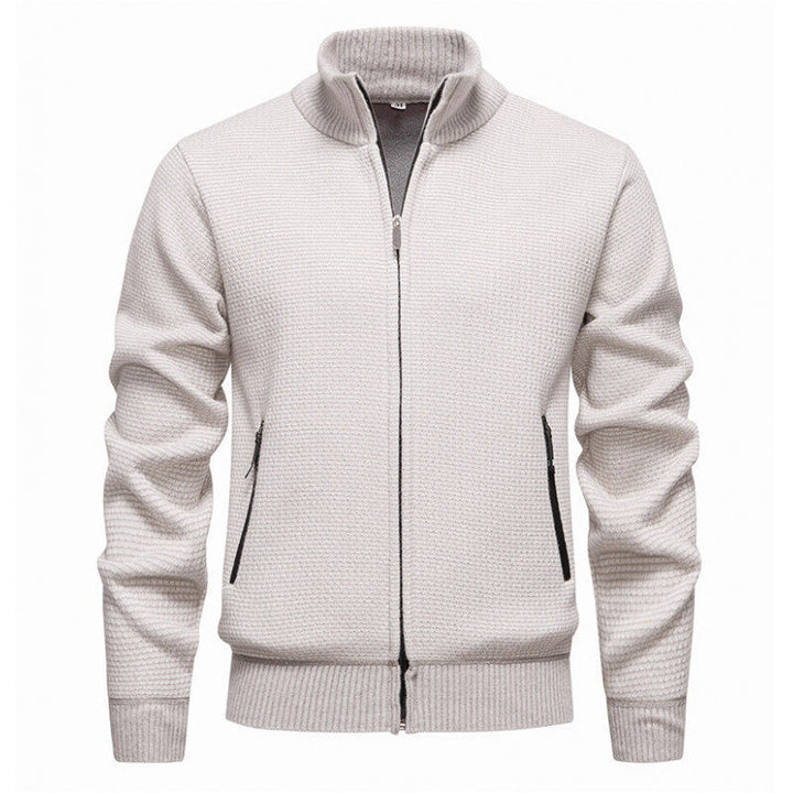 Herren Texturierter Zip-Strickcardigan mit Stehkragen, Waffelstruktur und Reißverschlusstaschen Echo Archiv