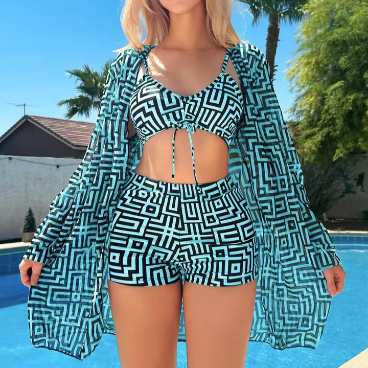 Damen Bade-Set mit modischem Kimono und lässigen Shorts Echo Archiv