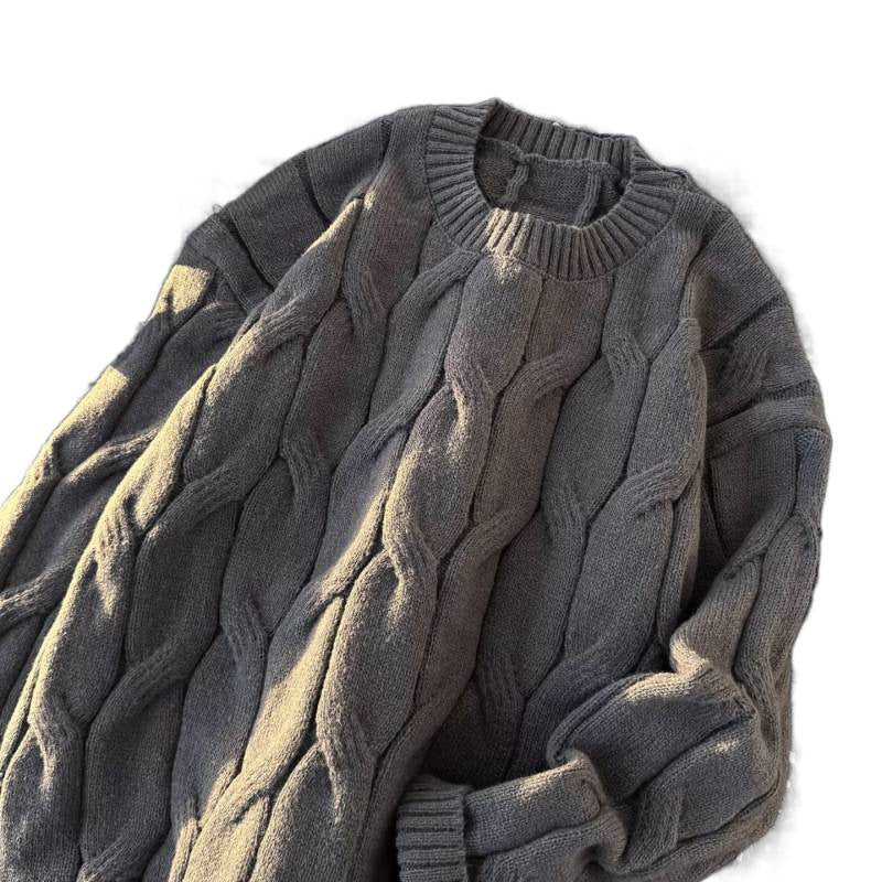 Damen Grobgestrickter Oversize-Zopfmuster-Strickpullover mit verkürztem Saum Echoarchiv