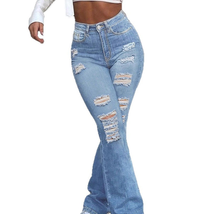 Damen hochtaillierte zerrissene Flared-Jeans mit formendem Komfortbund Echo Archiv