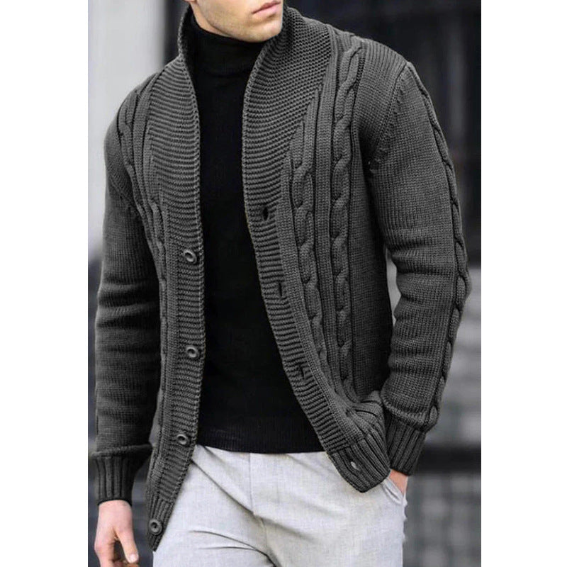 Herren Grobstrick-Cardigan mit Zopfmuster und schickem Revers Echoarchiv