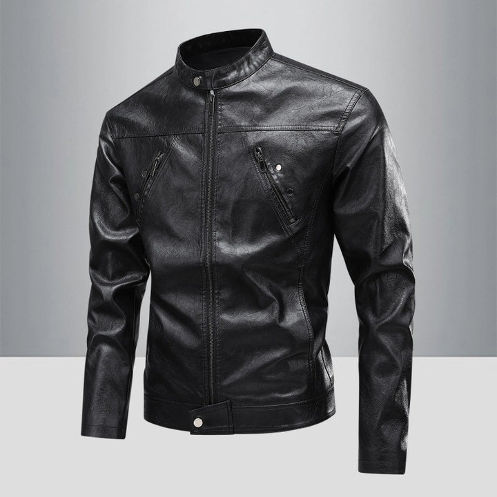 Herren Kunstlederjacke im modernen Biker-Stil mit stilvollen Reißverschlusstaschen Echoarchiv