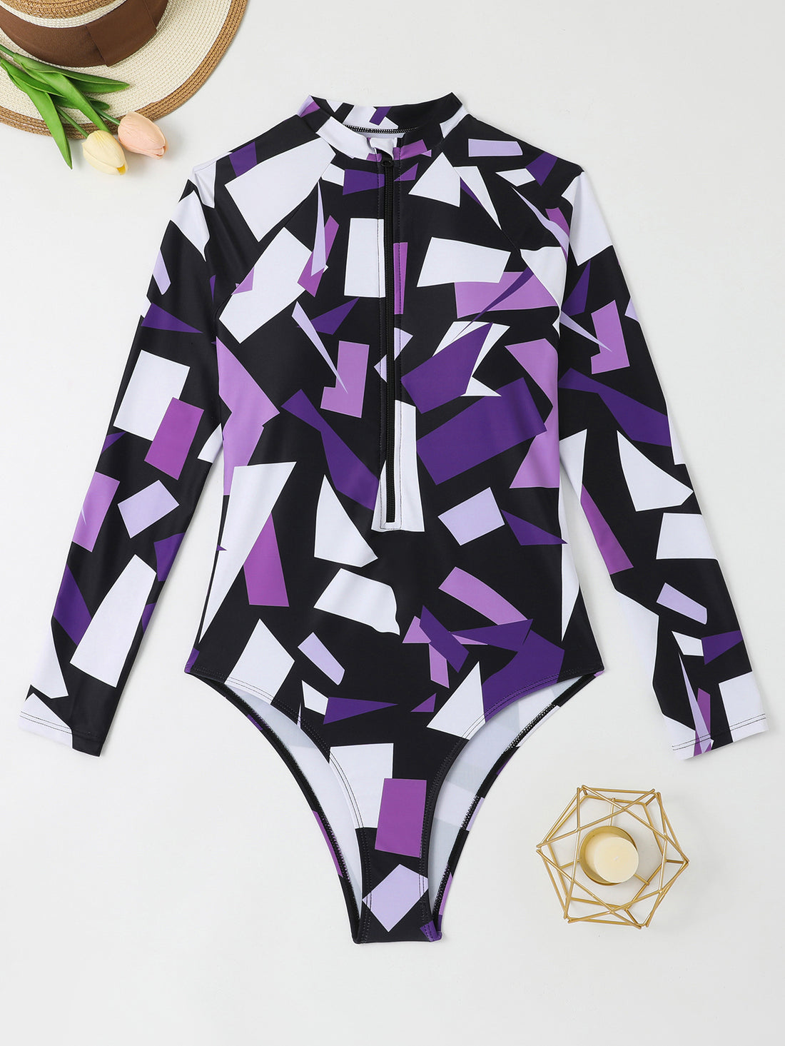 Damen Langarm Surfanzug mit geometrischem Design – Élanora