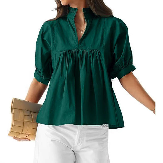 Damen elegante kurzärmlige Bluse mit Rüschendetails und lässigem Schnitt Echo Archiv