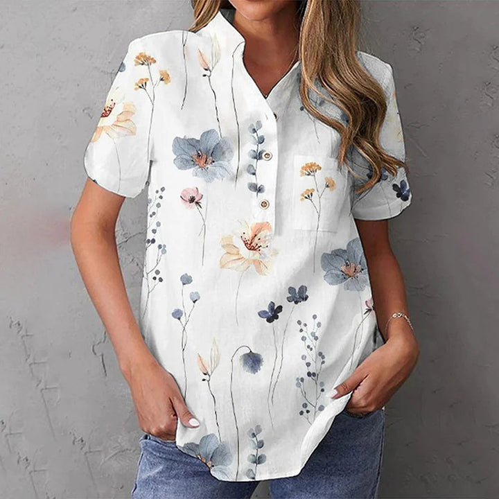Damen elegante und florale Bluse mit Knopfdetail Echo Archiv