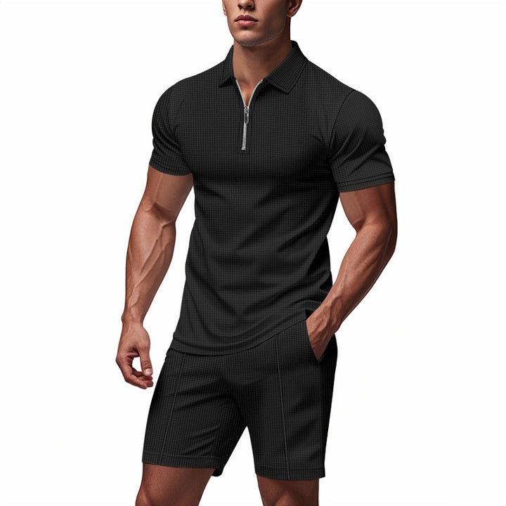 Herren Sportliches Kurzarm-Set mit teils strukturiertem Design und durchgehendem Reißverschluss Echoarchiv