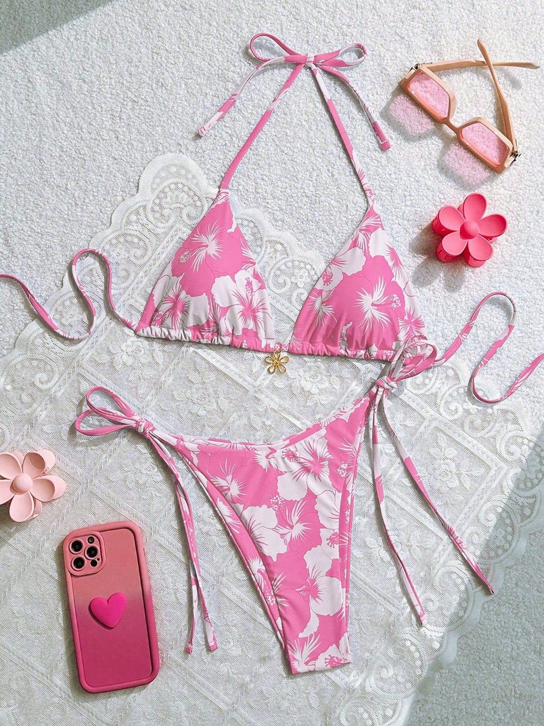 Damen Triangel-Bikini mit floralen Akzenten und raffinierten Bindebändern Echo Archiv