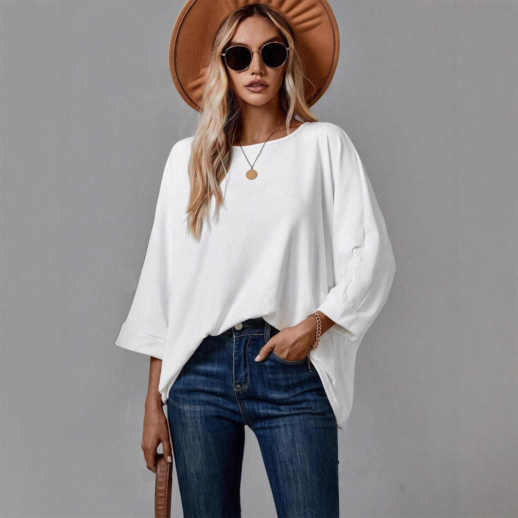 Damen Oversize Tunika‑Bluse mit U‑Boot‑Ausschnitt und dreiviertelärmeln Echoarchiv
