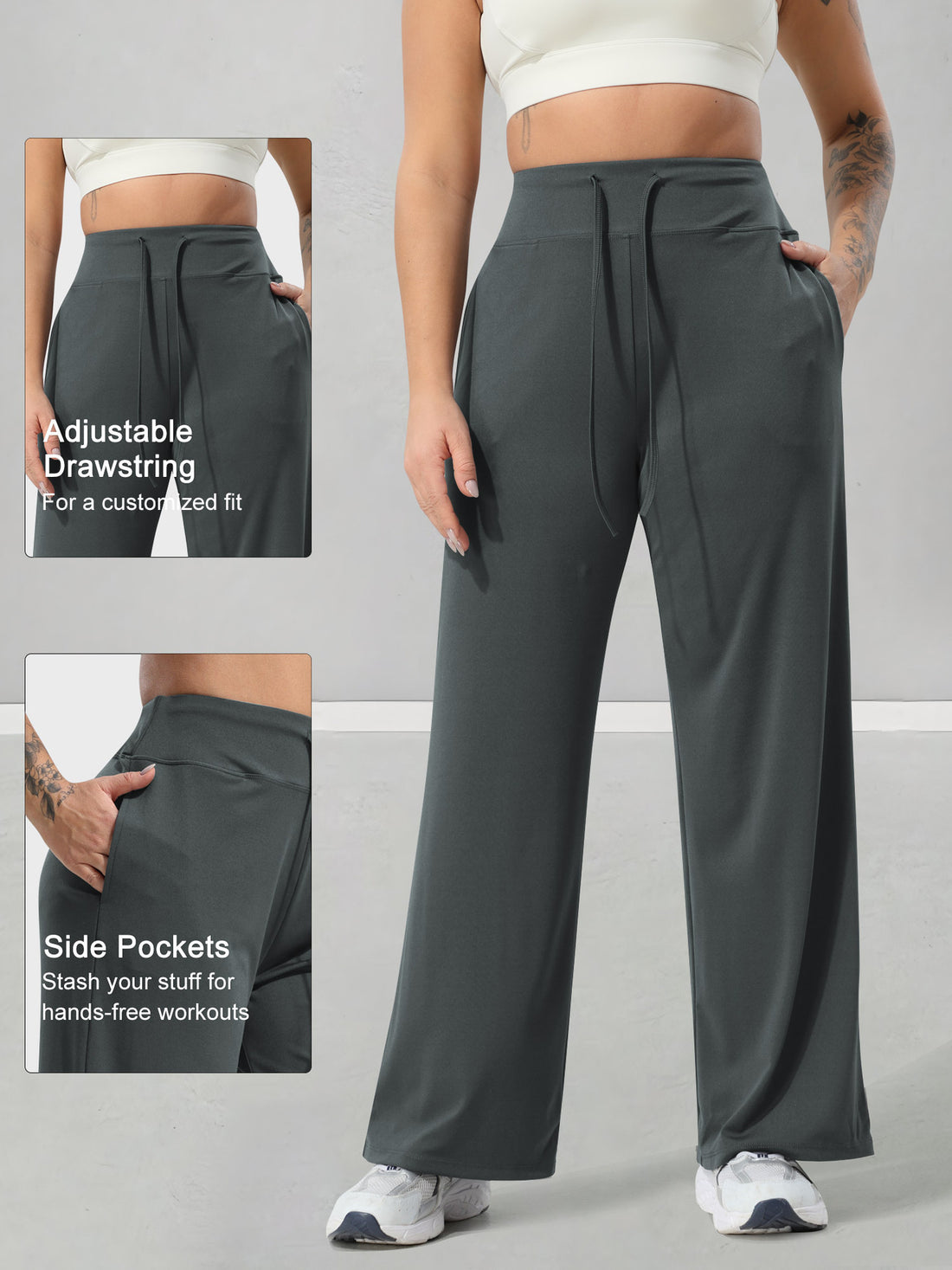 Damen Jogginghose mit hohem Bund, weitem Bein, Kordelzug und Seitentaschen – Avélisse