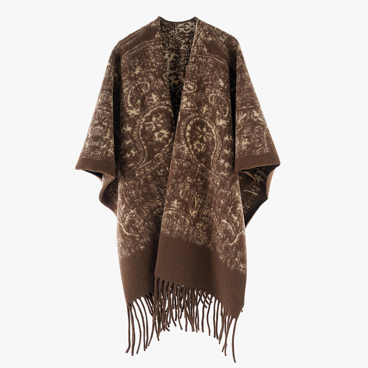 Damen Fransen-Cape im Kuschel-Wollmix mit strukturierter Vintage-Optik – Montévia