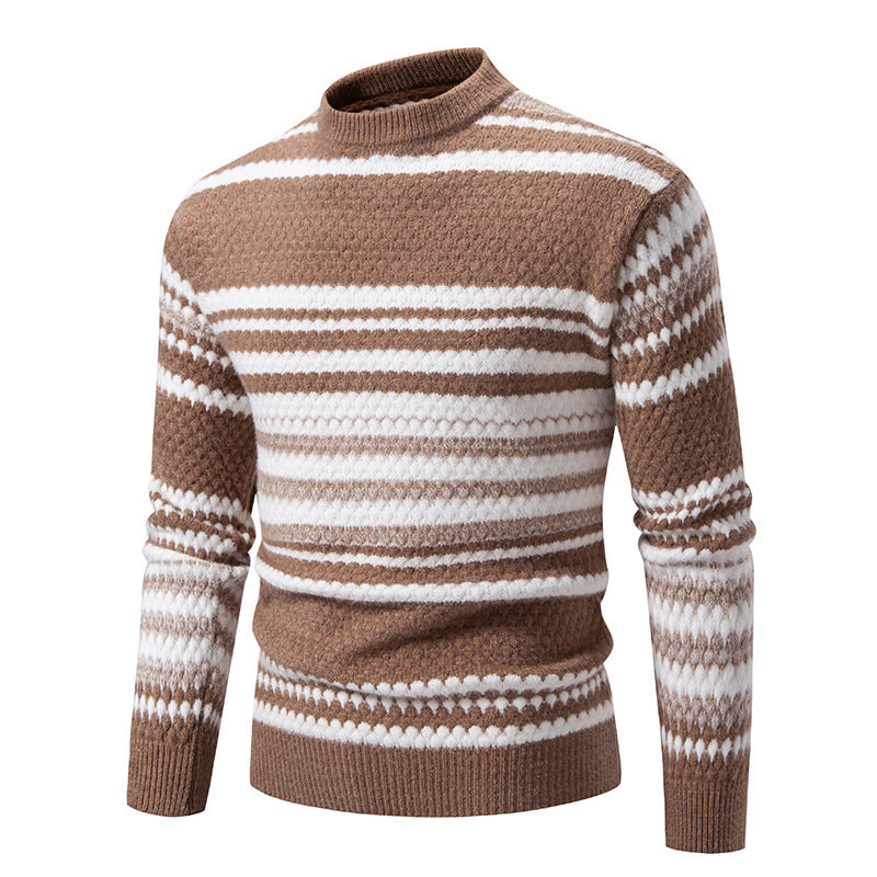 Herren gestreifter Strickpullover mit hohem Stehkragen und weicher Textur Echoarchiv