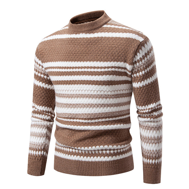 Herren gestreifter Strickpullover mit hohem Stehkragen und weicher Textur Echoarchiv