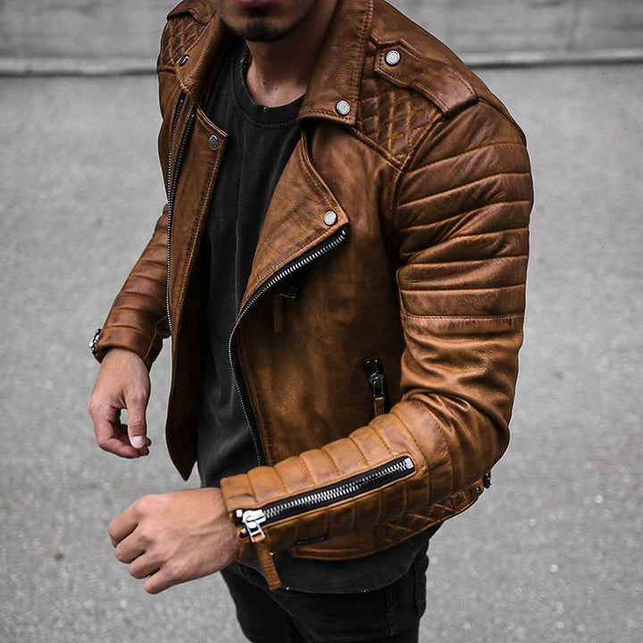 Herren Bikerjacke aus hochwertigem Leder mit strukturiertem Design und praktischen Reißverschlüssen Echoarchiv